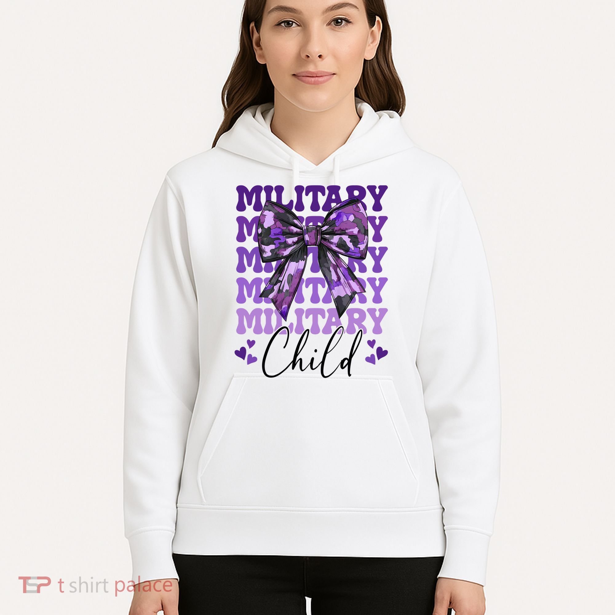 Military Child Coquette Bow Purple Up Camo Hoodie