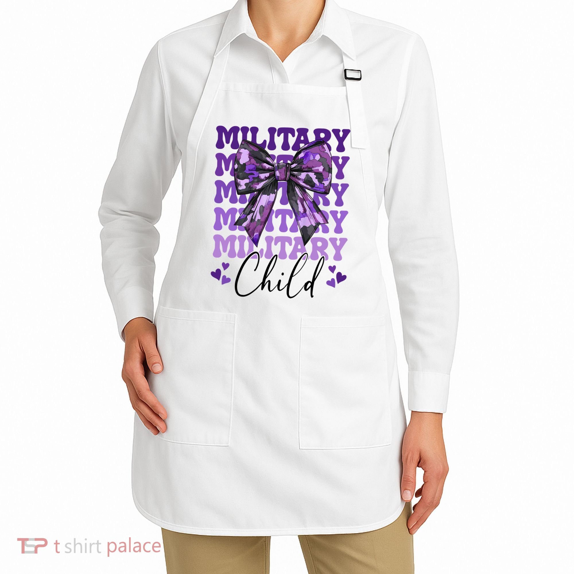 Military Child Coquette Bow Purple Up Camo Apron