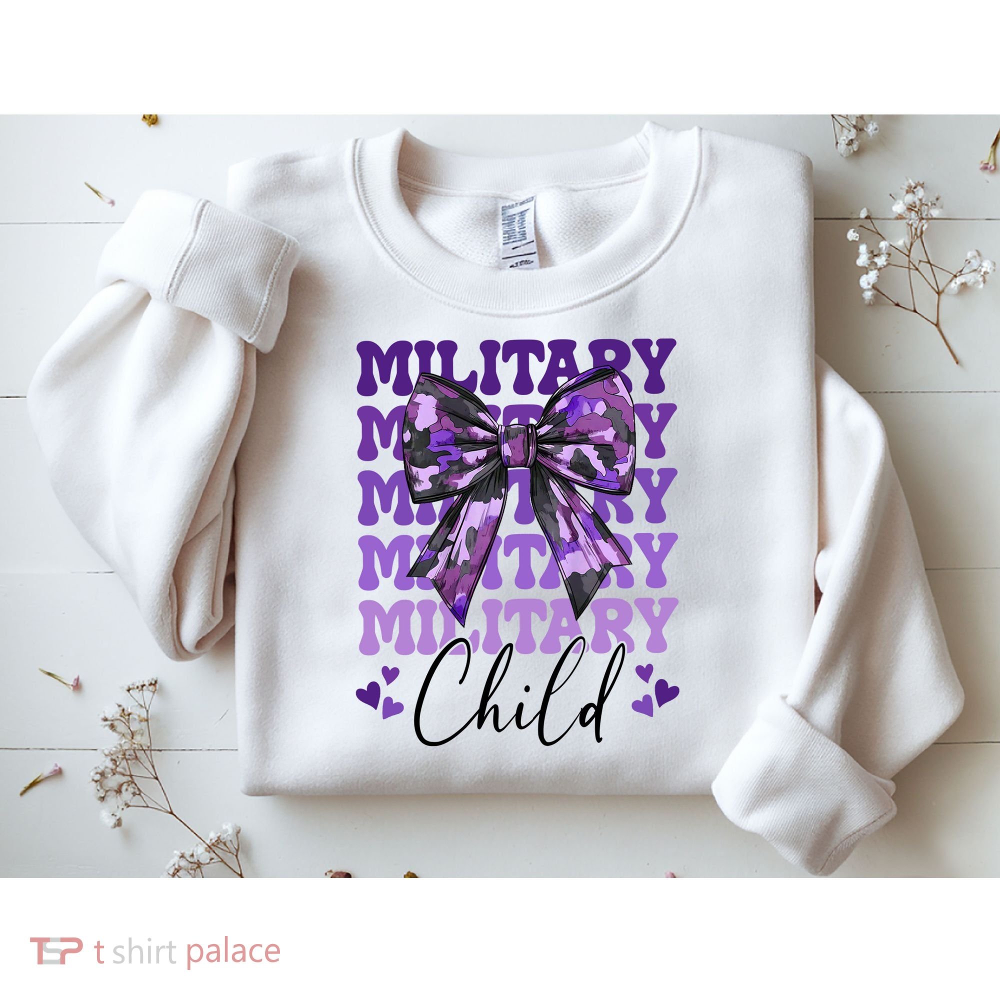 Military Child Coquette Bow Purple Up Camo Sweatshirt