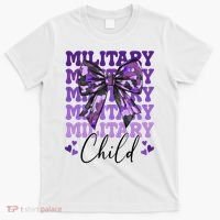 Military Child Coquette Bow Purple Up Camo T-Shirt thumb 0