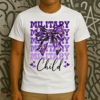 Military Child Coquette Bow Purple Up Camo T-Shirt thumb 3