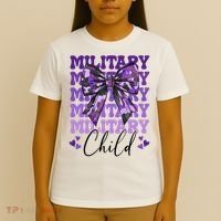 Military Child Coquette Bow Purple Up Camo T-Shirt thumb 4