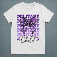 Military Child Coquette Bow Purple Up Camo T-Shirt thumb 5