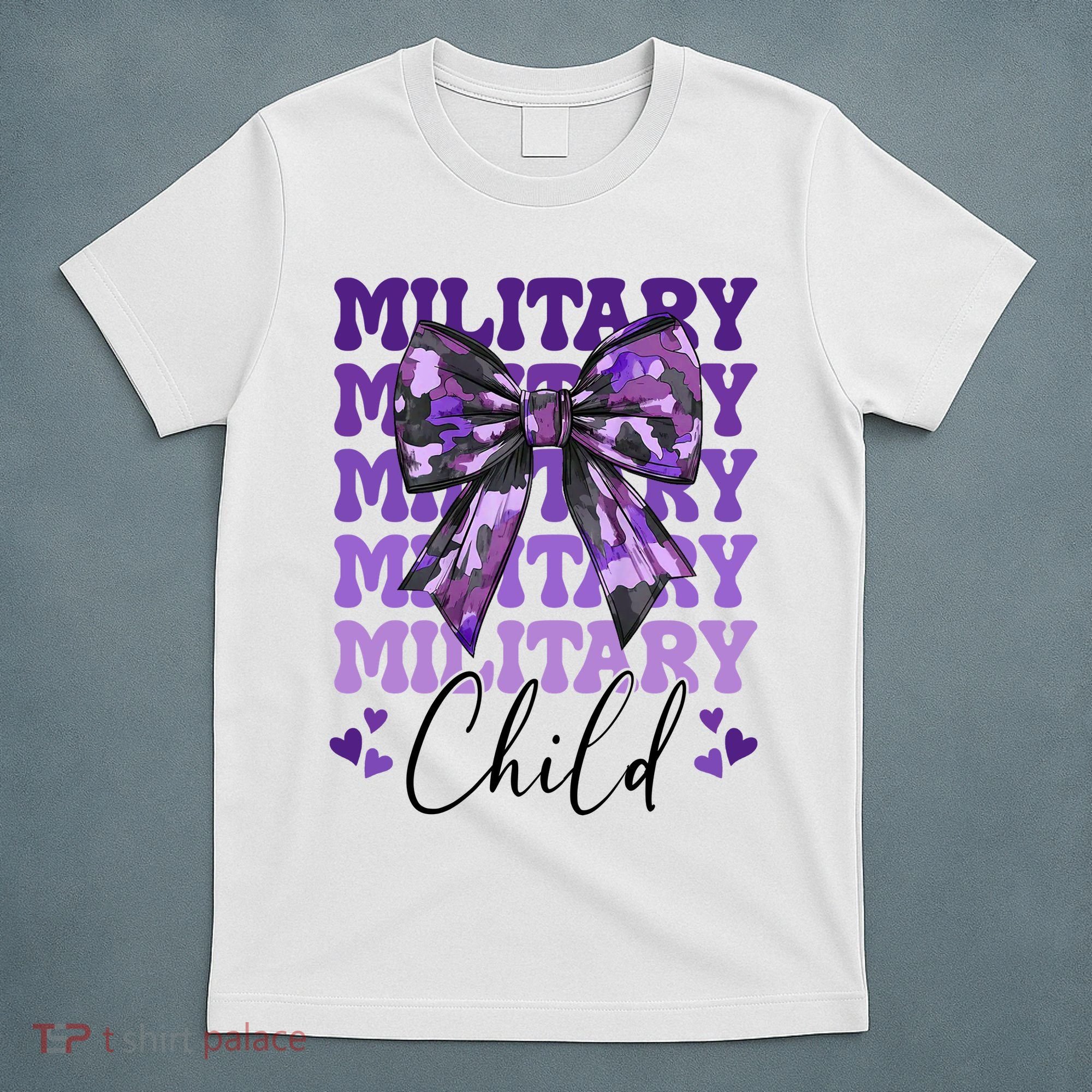 Military Child Coquette Bow Purple Up Camo T-Shirt