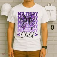 Military Child Coquette Bow Purple Up Camo T-Shirt thumb 6