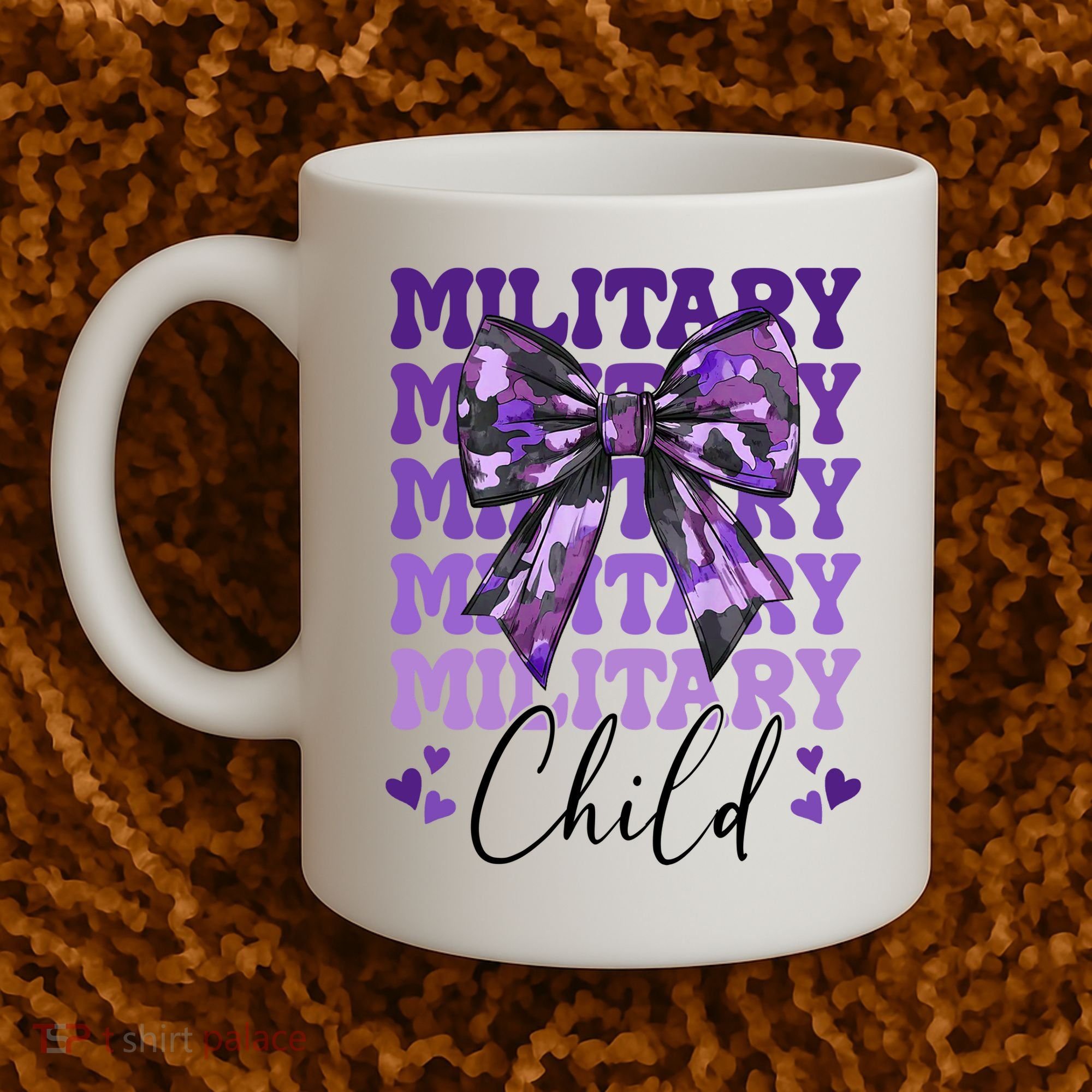 Military Child Coquette Bow Purple Up Camo Coffee Mug