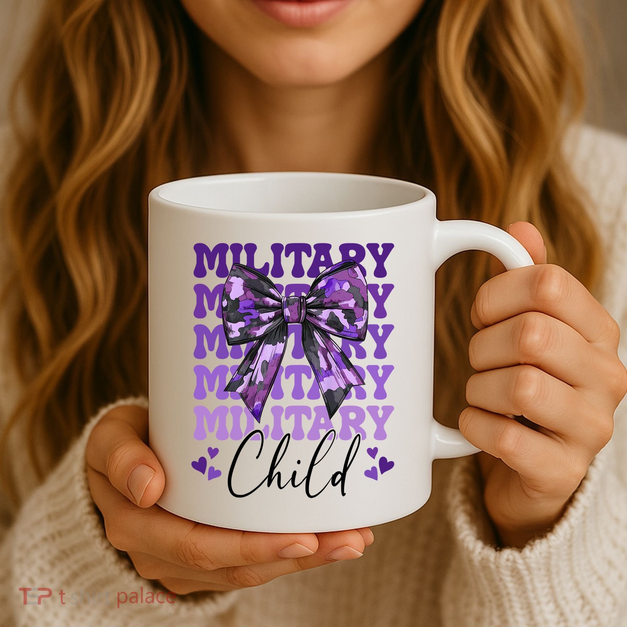 Military Child Coquette Bow Purple Up Camo Coffee Mug