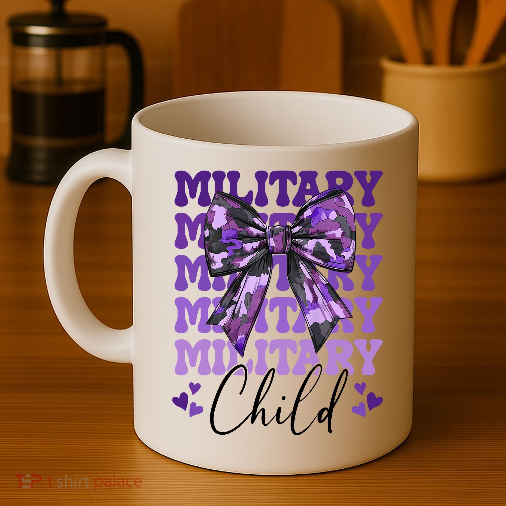 Military Child Coquette Bow Purple Up Camo Coffee Mug