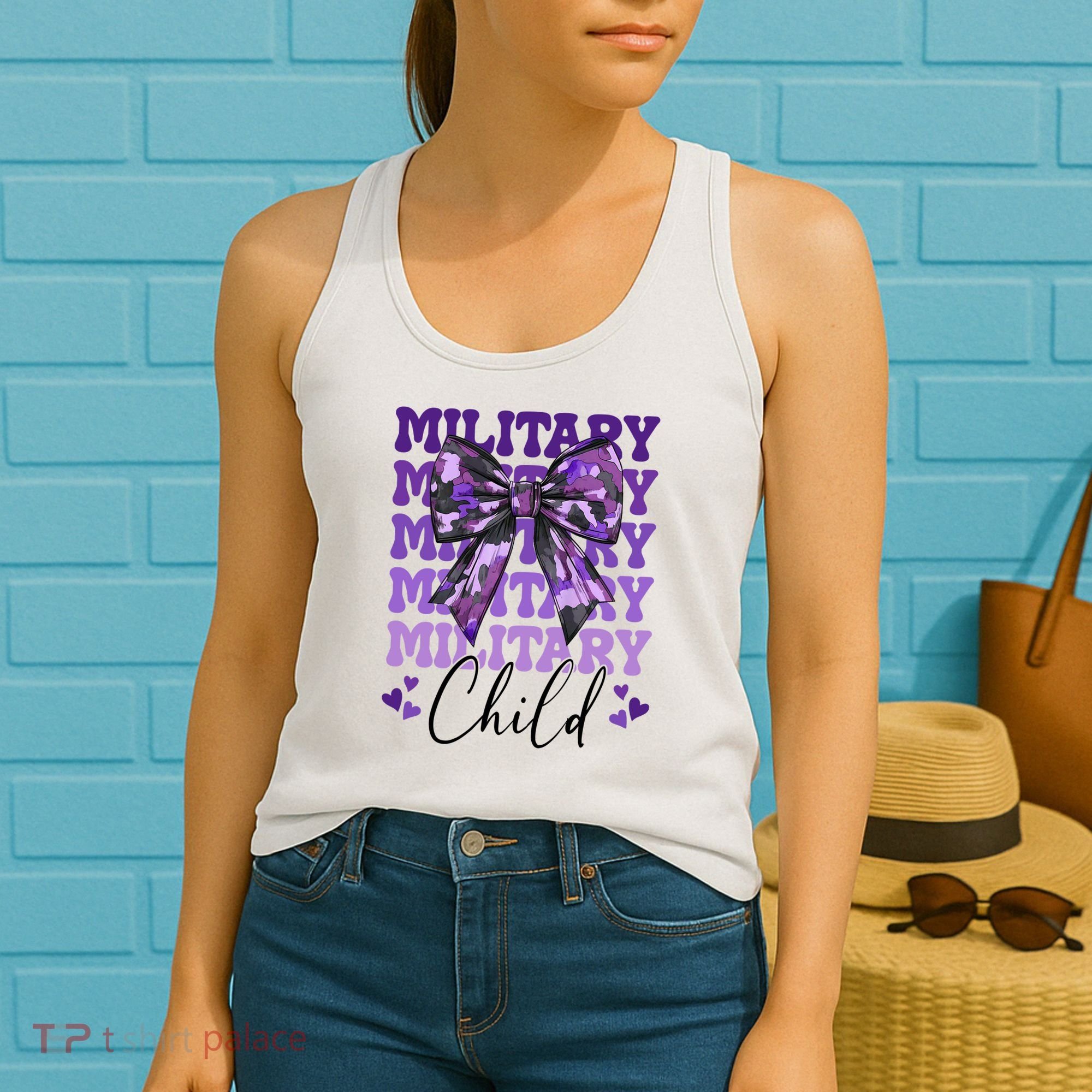 Military Child Coquette Bow Purple Up Camo Women's Tank Top