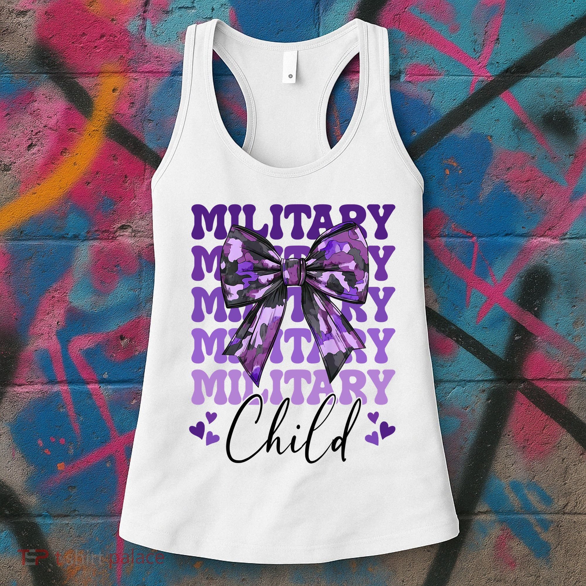 Military Child Coquette Bow Purple Up Camo Women's Tank Top