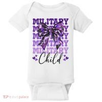 Military Child Coquette Bow Purple Up Camo Baby Bodysuit thumb 0
