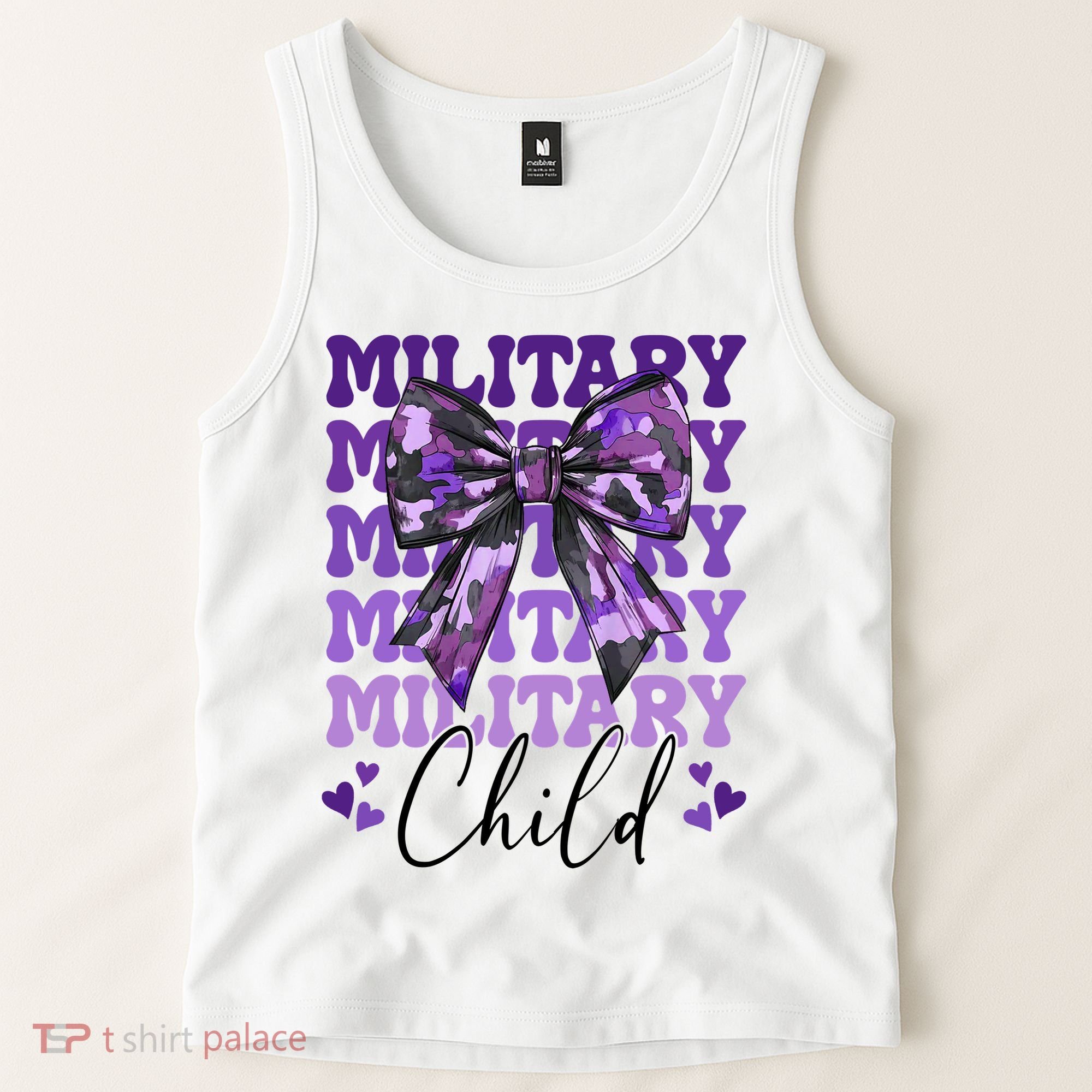 Military Child Coquette Bow Purple Up Camo Tank Top