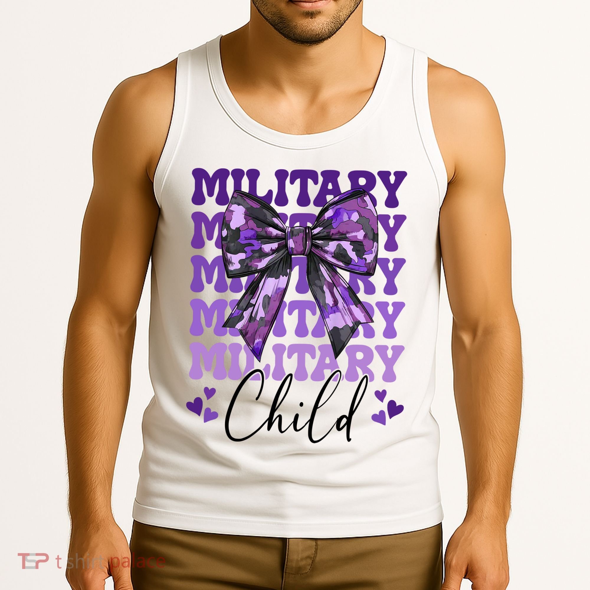 Military Child Coquette Bow Purple Up Camo Tank Top