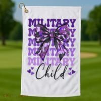 Military Child Coquette Bow Purple Up Camo Golf Towel thumb 1