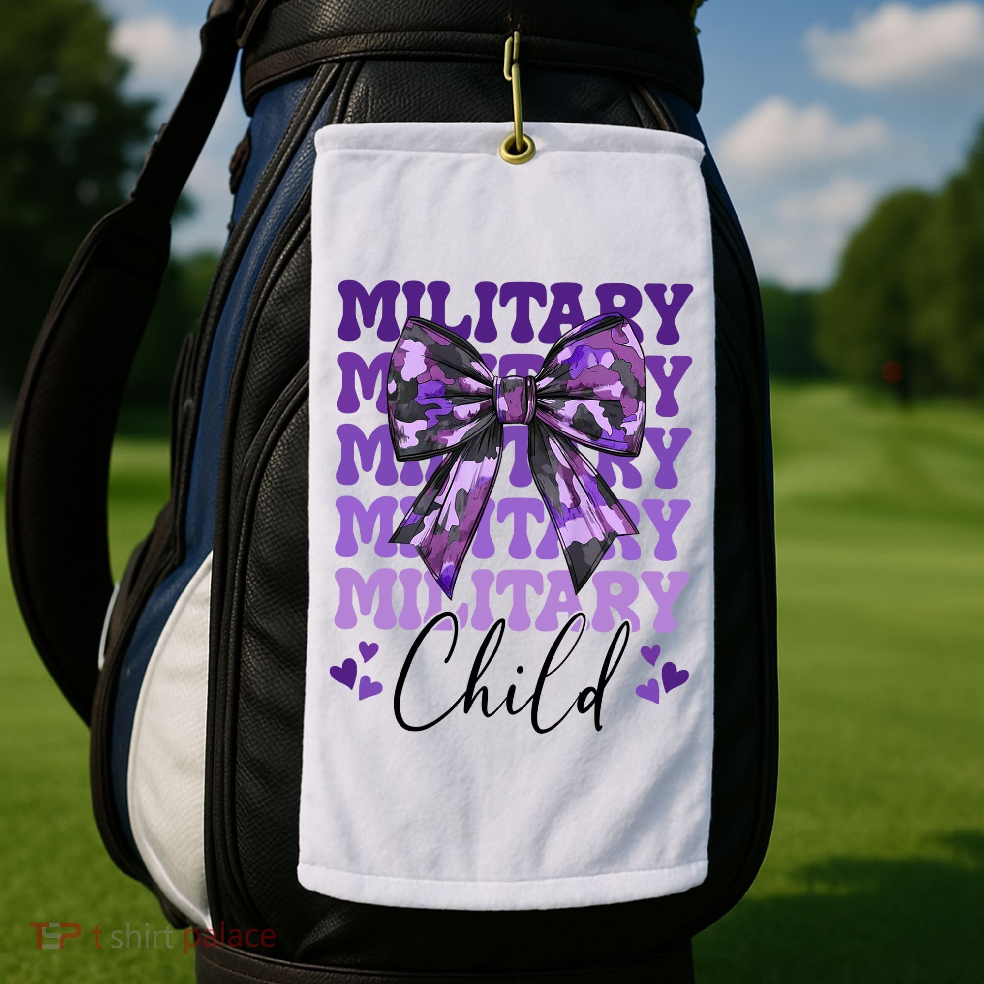 Military Child Coquette Bow Purple Up Camo Golf Towel