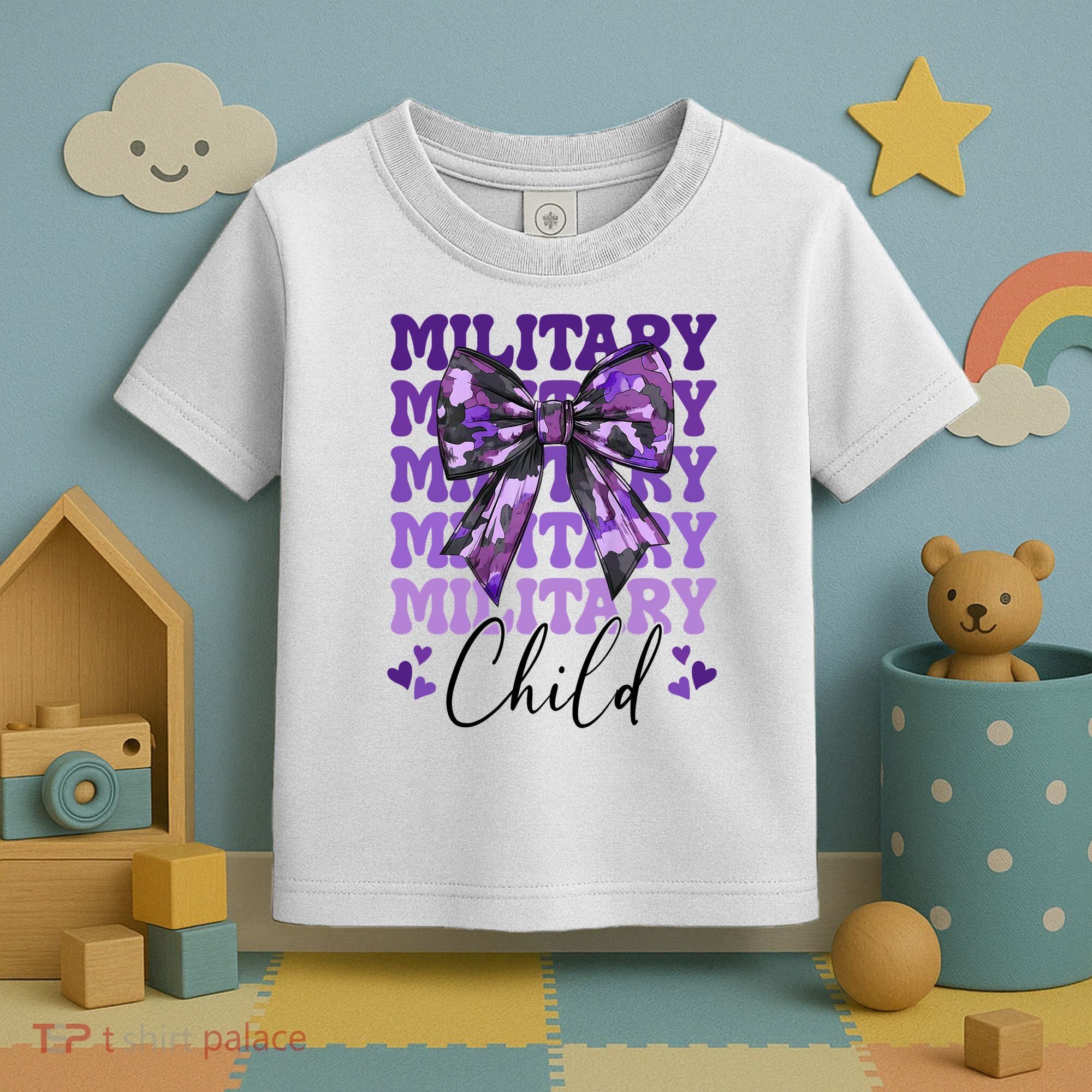 Military Child Coquette Bow Purple Up Camo Toddler T-Shirt