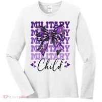 Military Child Coquette Bow Purple Up Camo Women's Long Sleeve Shirt thumb 0