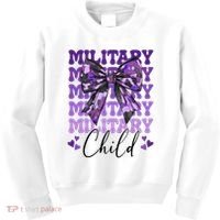 Military Child Coquette Bow Purple Up Camo Kids Sweatshirt thumb 0