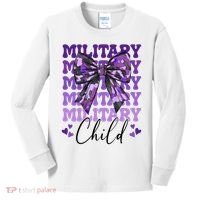 Military Child Coquette Bow Purple Up Camo Kids Long Sleeve Shirt thumb 0