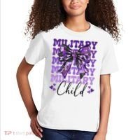 Military Child Coquette Bow Purple Up Camo Kids T-Shirt thumb 2