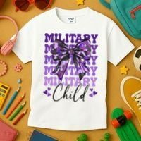 Military Child Coquette Bow Purple Up Camo Kids T-Shirt thumb 3