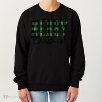 Merry Christmas Cool Green Plaid Women's Sweatshirt thumb 0