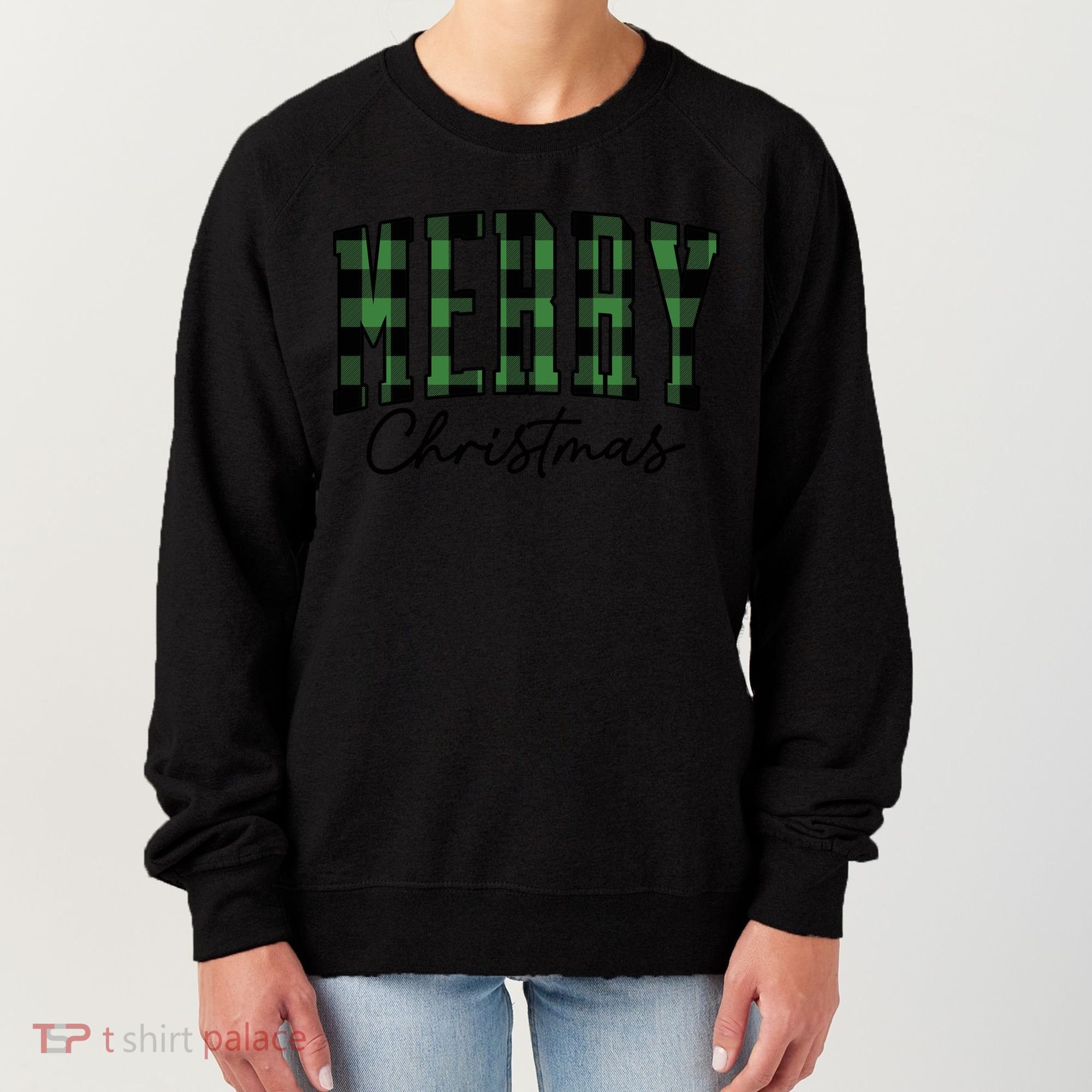 Merry Christmas Cool Green Plaid Women's Sweatshirt