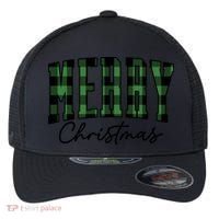 Merry Christmas Cool Green Plaid Flexfit Unipanel Trucker Cap thumb 0