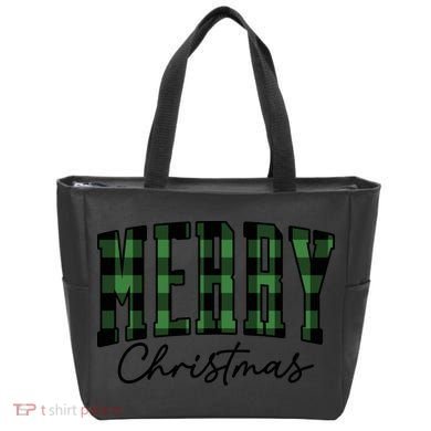 Merry Christmas Cool Green Plaid Tote Bag