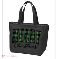 Merry Christmas Cool Green Plaid Tote Bag thumb 3