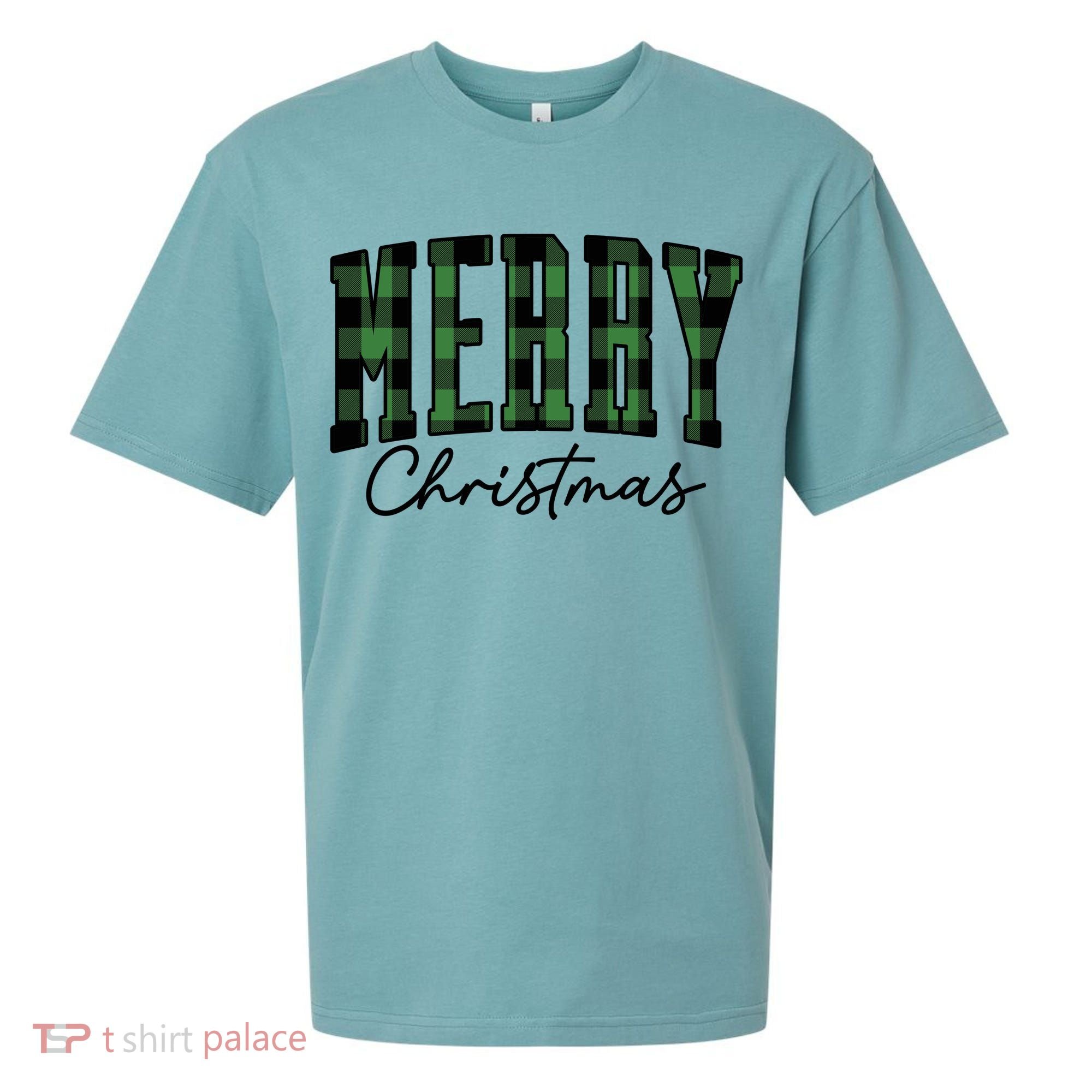 Merry Christmas Cool Green Plaid Sueded Cloud Jersey T-Shirt