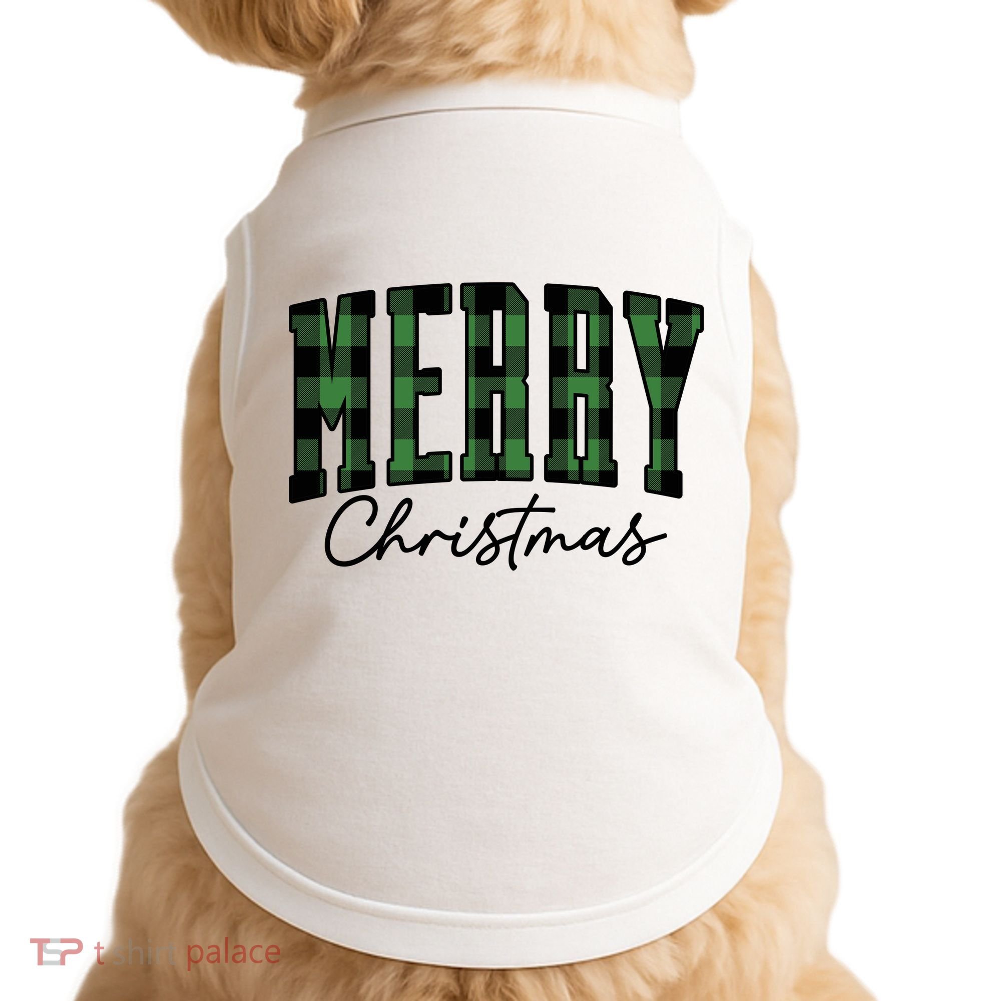 Merry Christmas Cool Green Plaid Doggie Tank
