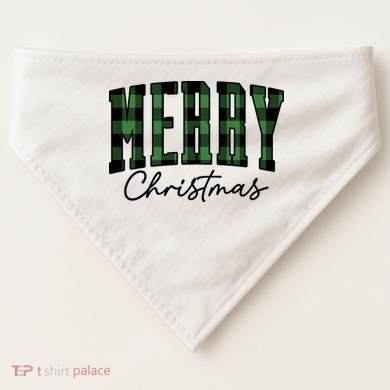 Merry Christmas Cool Green Plaid USA-Made Doggie Bandana