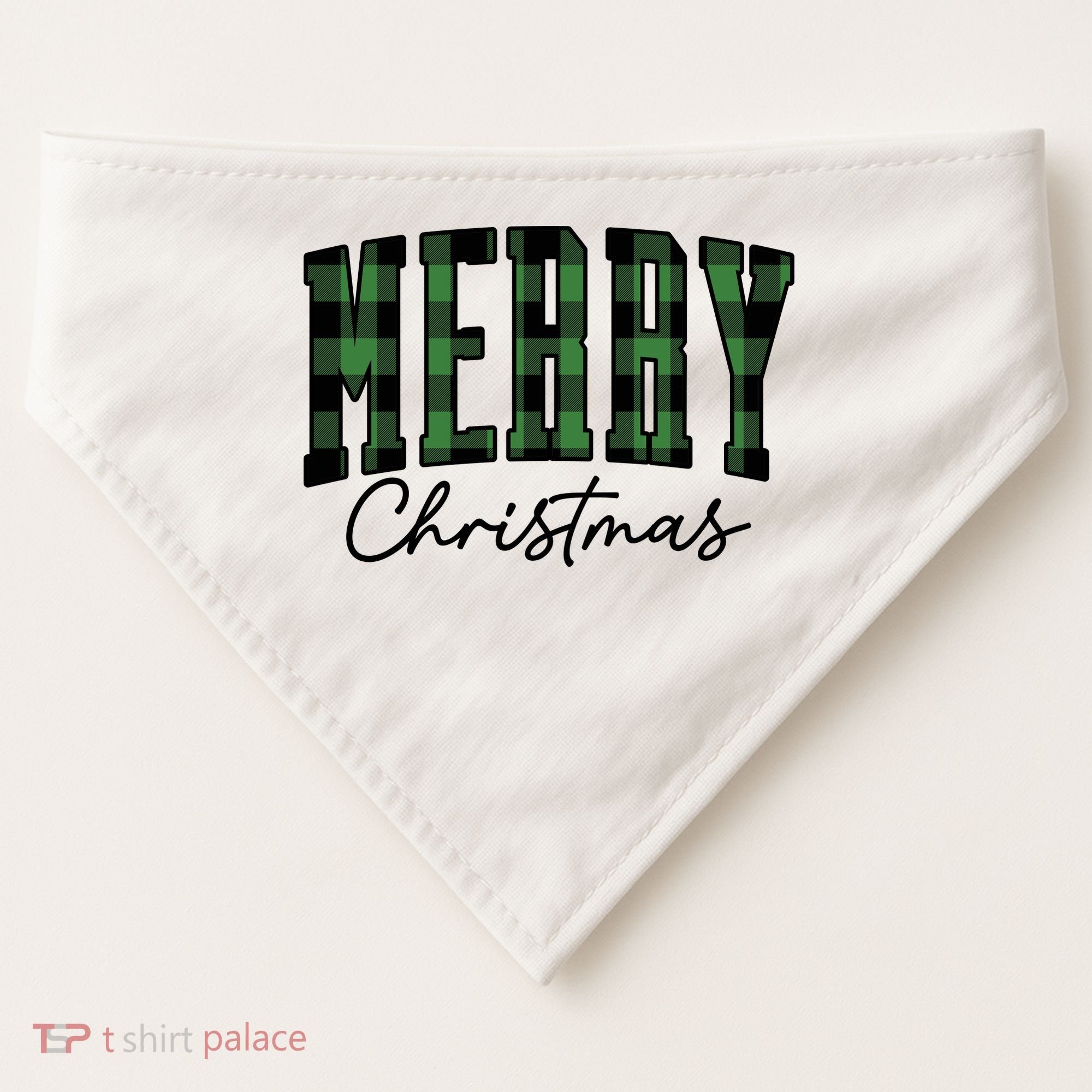 Merry Christmas Cool Green Plaid USA-Made Doggie Bandana