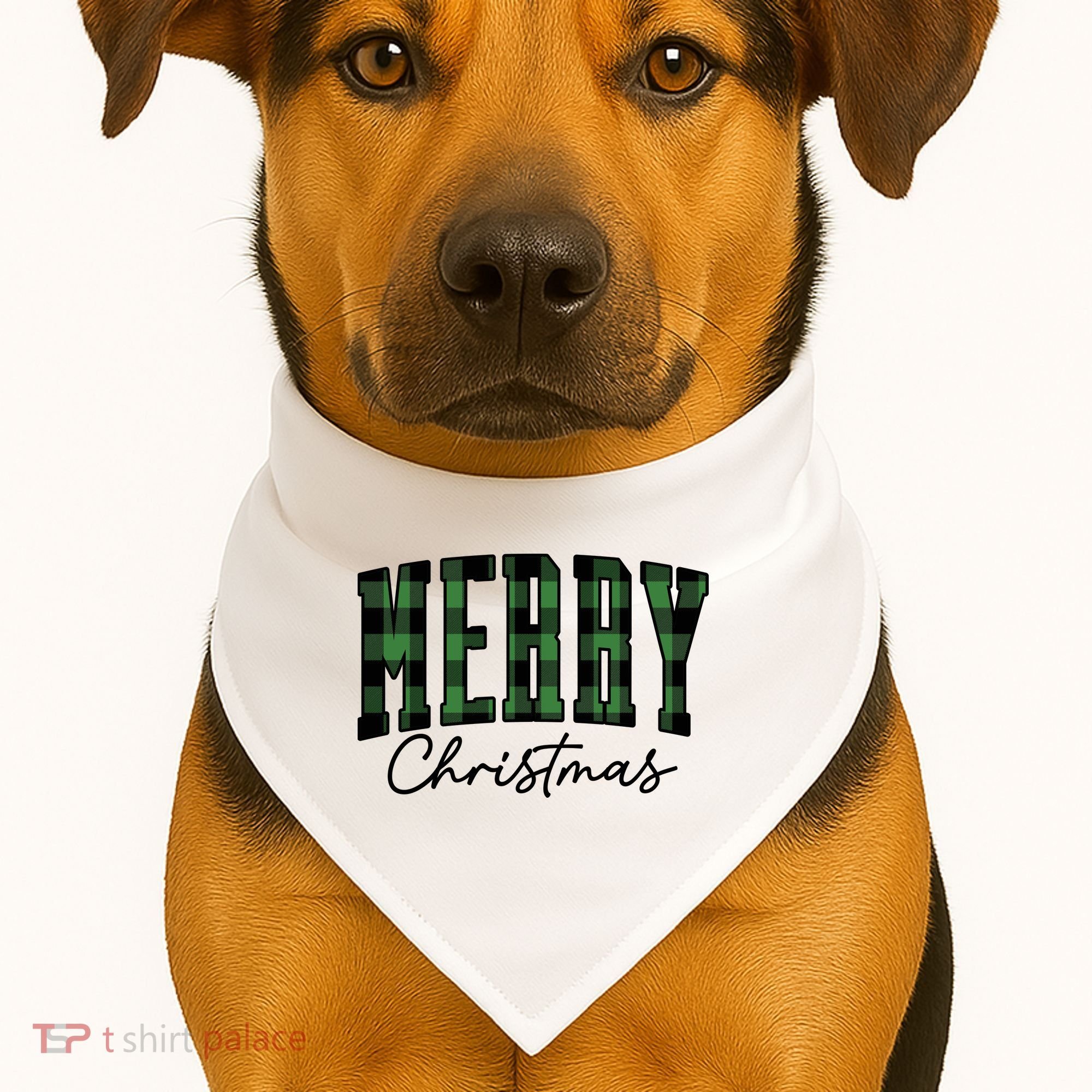 Merry Christmas Cool Green Plaid USA-Made Doggie Bandana
