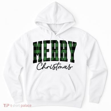 Merry Christmas Cool Green Plaid Hoodie
