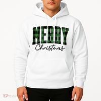 Merry Christmas Cool Green Plaid Hoodie thumb 2