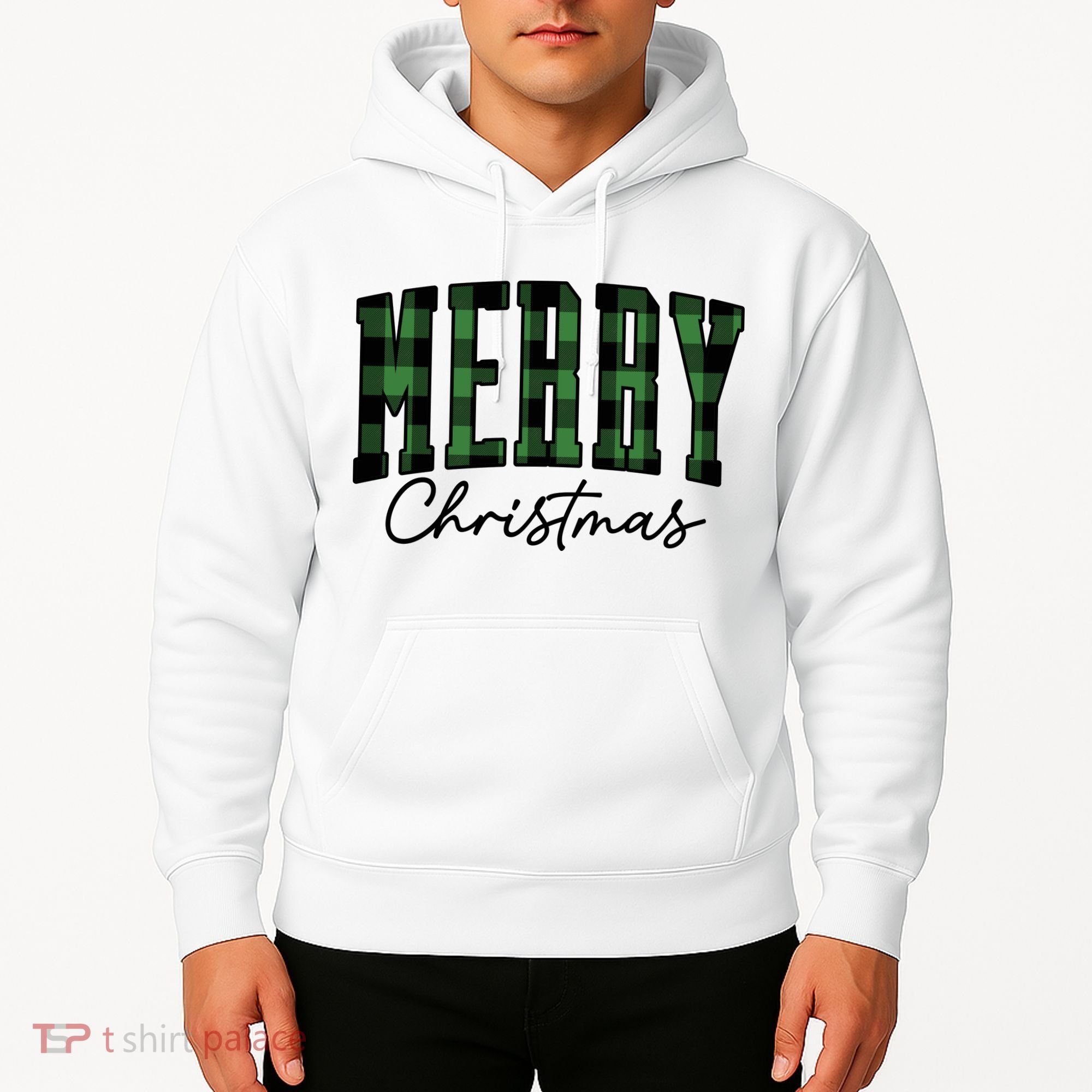 Merry Christmas Cool Green Plaid Hoodie