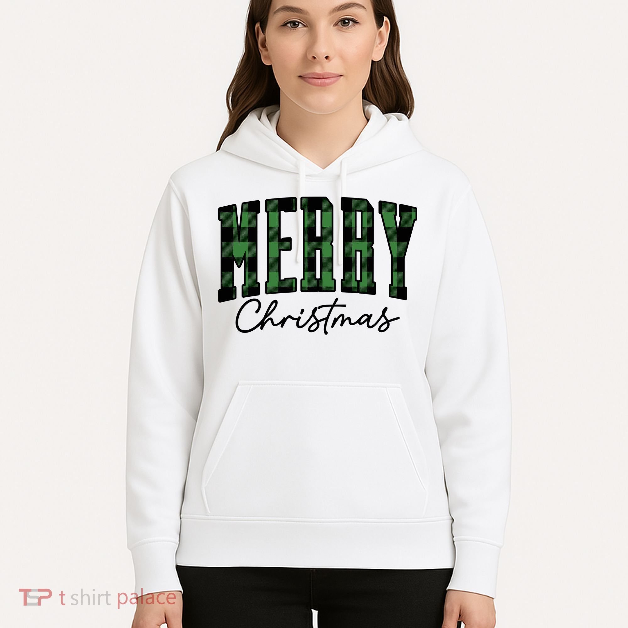 Merry Christmas Cool Green Plaid Hoodie