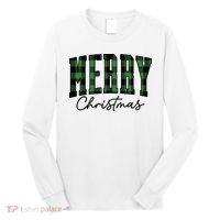 Merry Christmas Cool Green Plaid Long Sleeve Shirt thumb 0