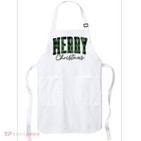 Merry Christmas Cool Green Plaid Apron thumb 0