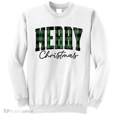 Merry Christmas Cool Green Plaid Sweatshirt