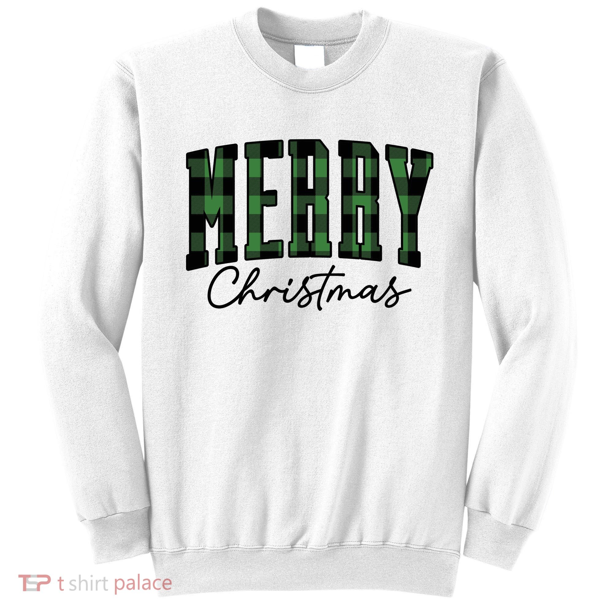 Merry Christmas Cool Green Plaid Sweatshirt