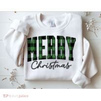 Merry Christmas Cool Green Plaid Sweatshirt thumb 2