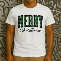Merry Christmas Cool Green Plaid T-Shirt thumb 3