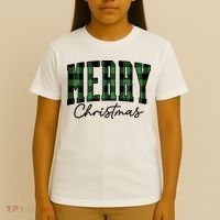 Merry Christmas Cool Green Plaid T-Shirt thumb 4