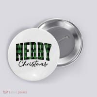 Merry Christmas Cool Green Plaid Button thumb 0