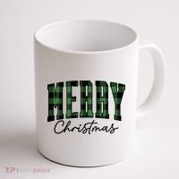 Merry Christmas Cool Green Plaid Coffee Mug thumb 1