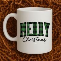 Merry Christmas Cool Green Plaid Coffee Mug thumb 2