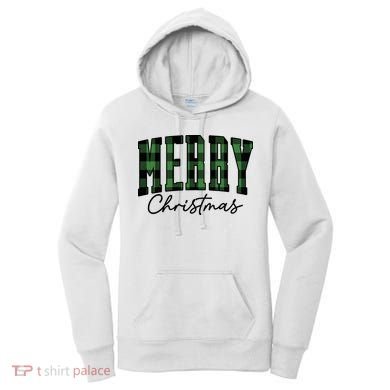 Merry Christmas Cool Green Plaid Women's Hoodie
